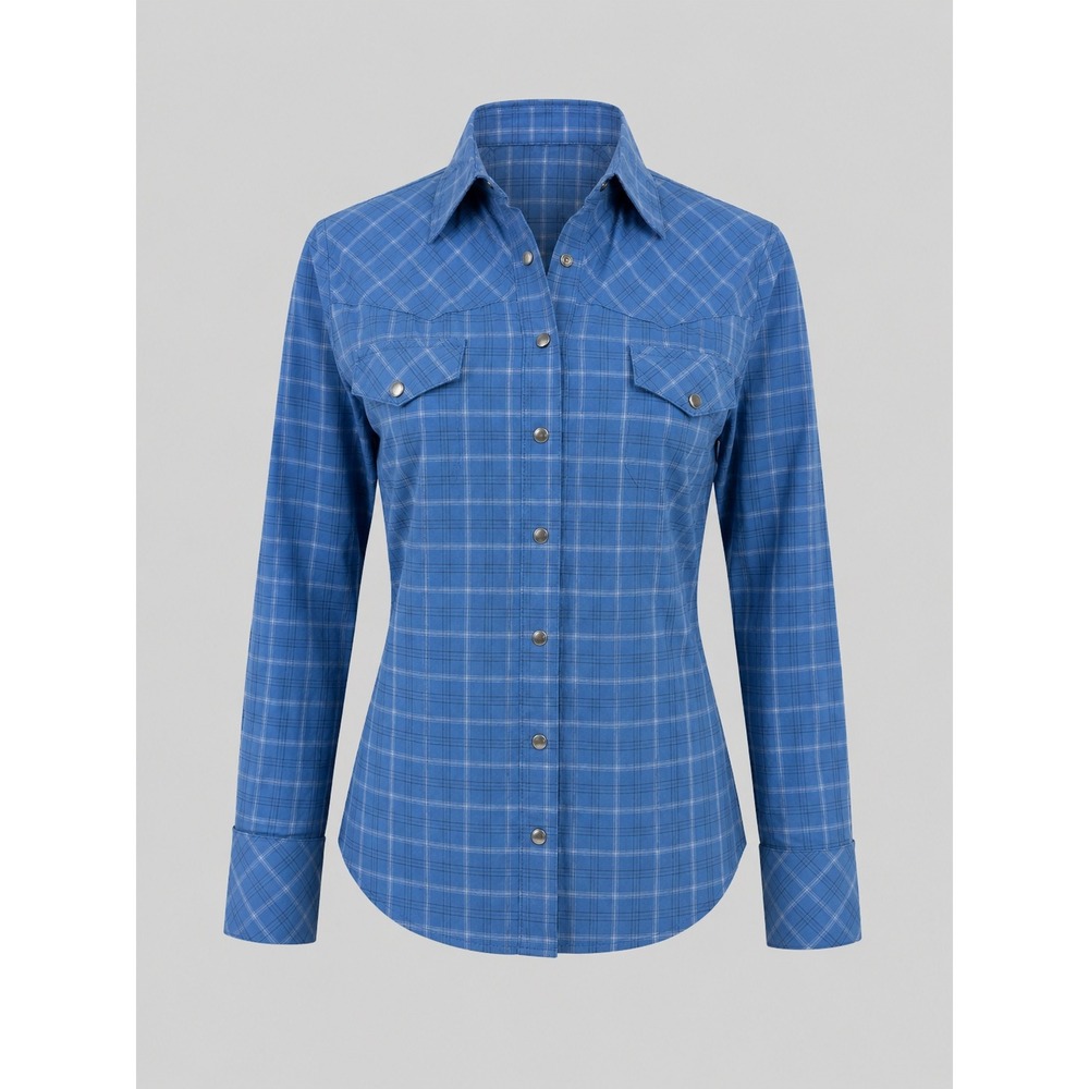 Vintage Y2K DCC Juniors Blue Plaid Western Snap Shirt Womens Medium Cowgirl
